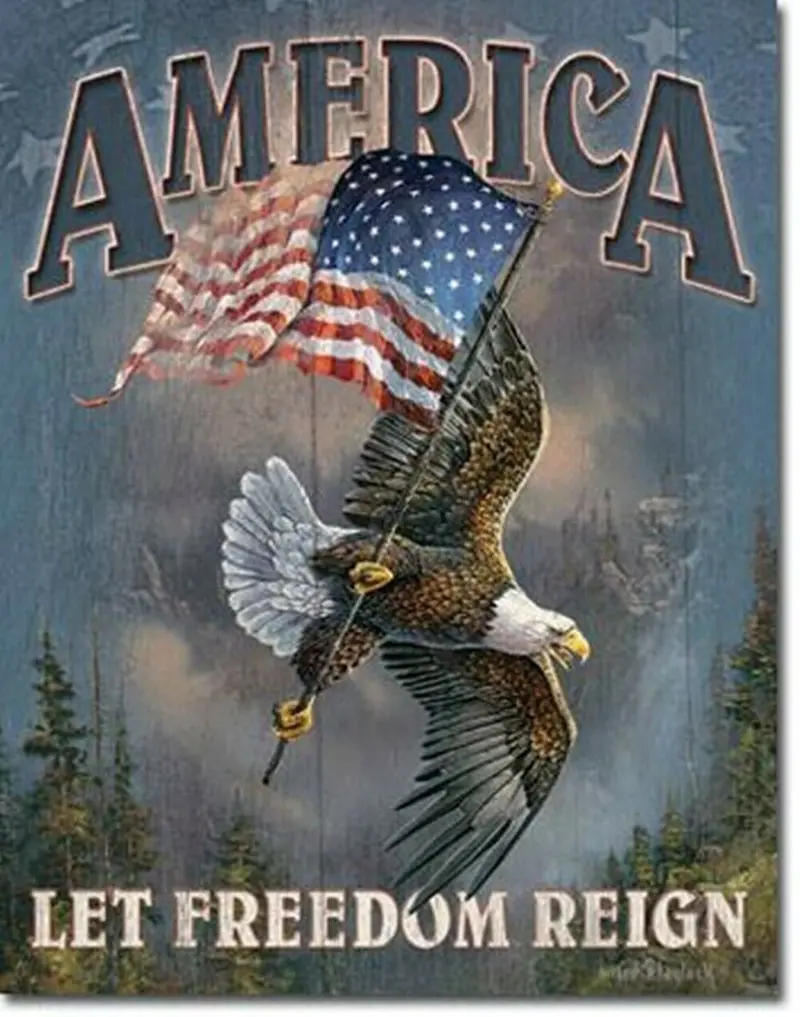 America Let Freedom Reign Tin Sign 16X12.5 1