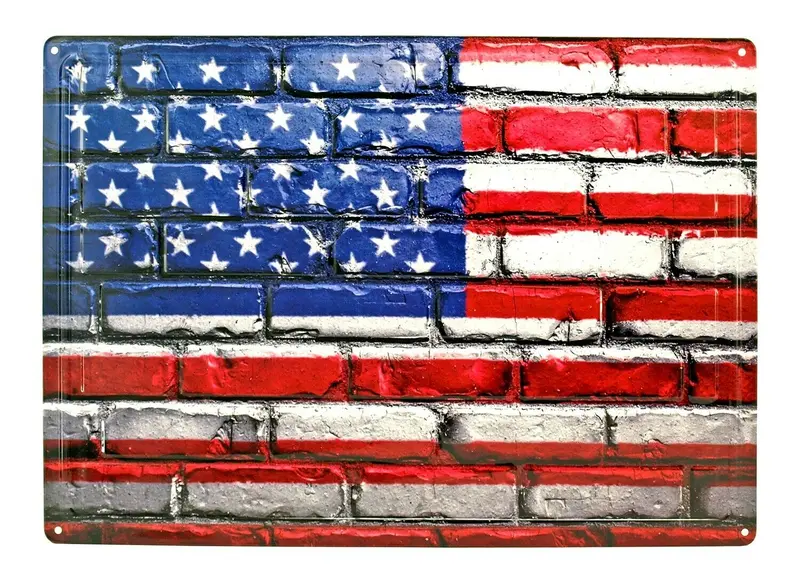 American Flag Brick Wall Tin Sign 16.9X12 1