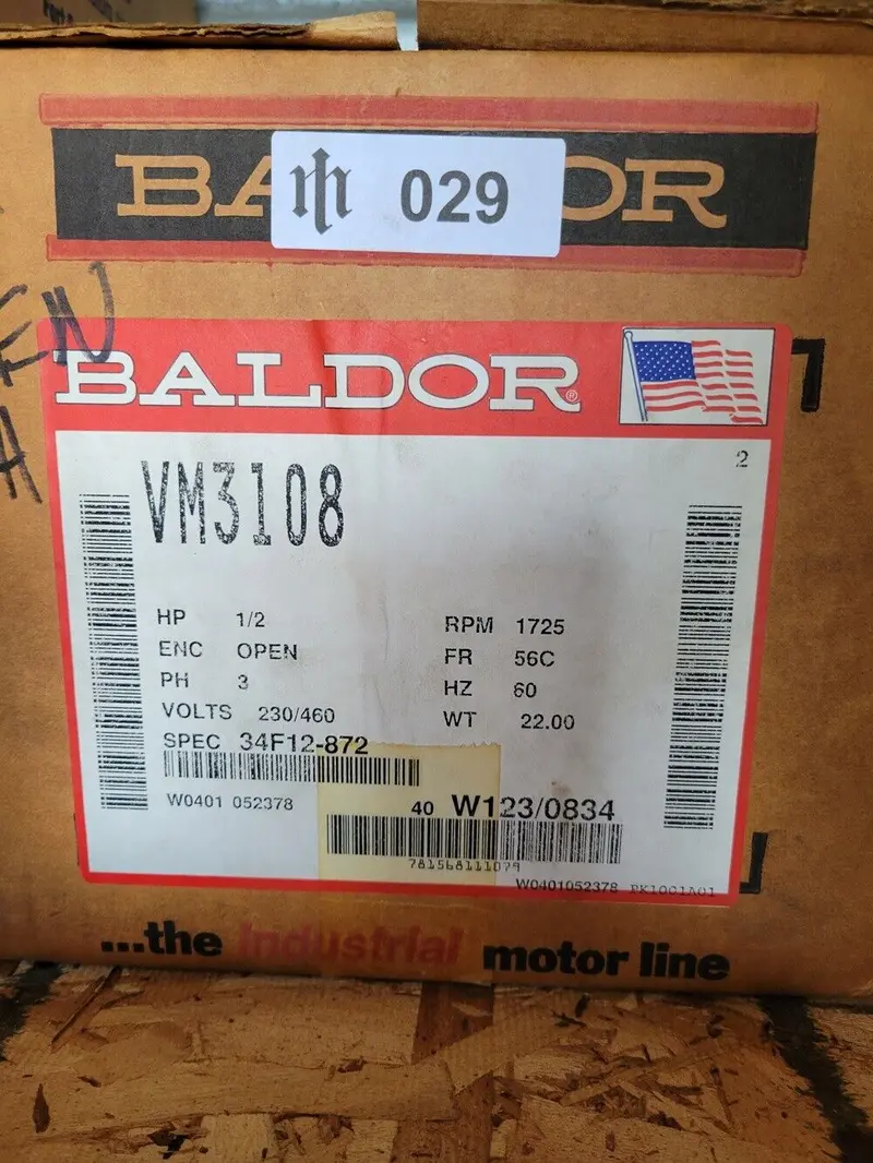 Baldor-Reliance Motor Vm3538, .5Hp, 1725Rpm, 3Ph, 60Hz, 56C, 3416M, Tefc, F1 1
