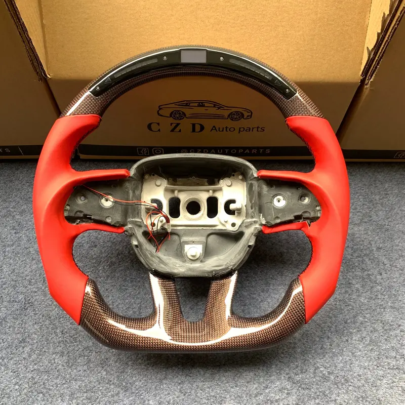 Czd 2015-2023 Dodge Challenger Carbon Fiber Steering Wheel Led At Top 1