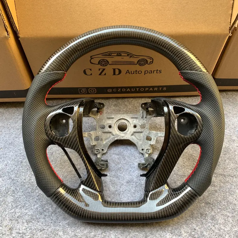 Czd Auto Parts Carbon Fiber Steering Wheel For Honda 9Th Gen Accord Sport 4 Door Sedan 2013-2017 With Black Perforated Leather 1