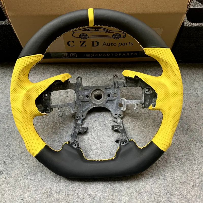 Czd Auto Parts Carbon Fiber Steering Wheel For Honda 9Th Gen Accord Sport 4 Door Sedan 2013-2017 With Yellow Perforated Leather 1