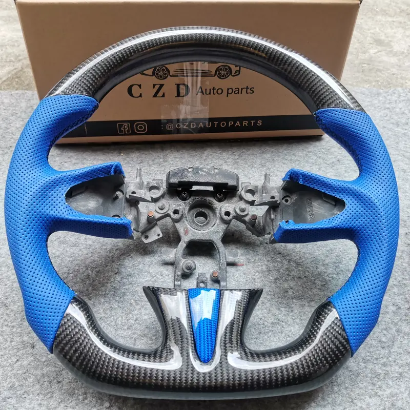 Czd Auto Parts Carbon Fiber Steering Wheel For Infiniti Q50 With Blue Trim And Leather 1