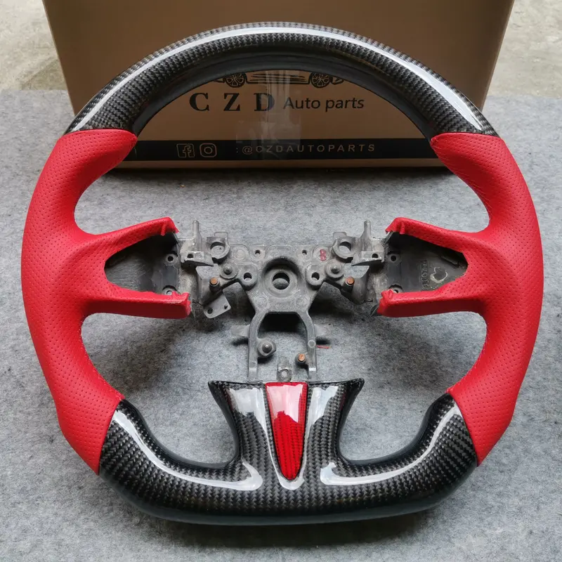 Czd Auto Parts Carbon Fiber Steering Wheel For Infiniti Q50 With Red Trim And Leather 1