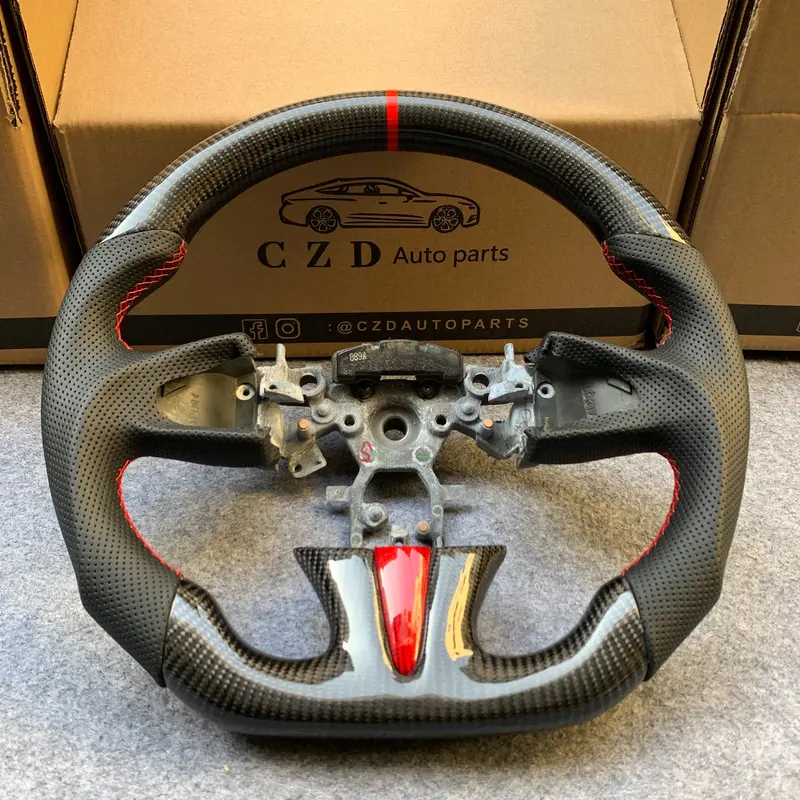 Czd Auto Parts Carbon Fiber Steering Wheel For Infiniti Q50 With Red Trim And Stripe 1