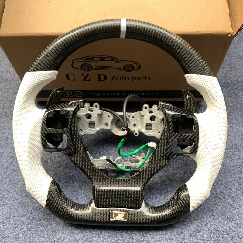 Czd Auto Parts Carbon Fiber Steering Wheel For Lexus Ct200h 2014-2018 With White Perforated Leather 1