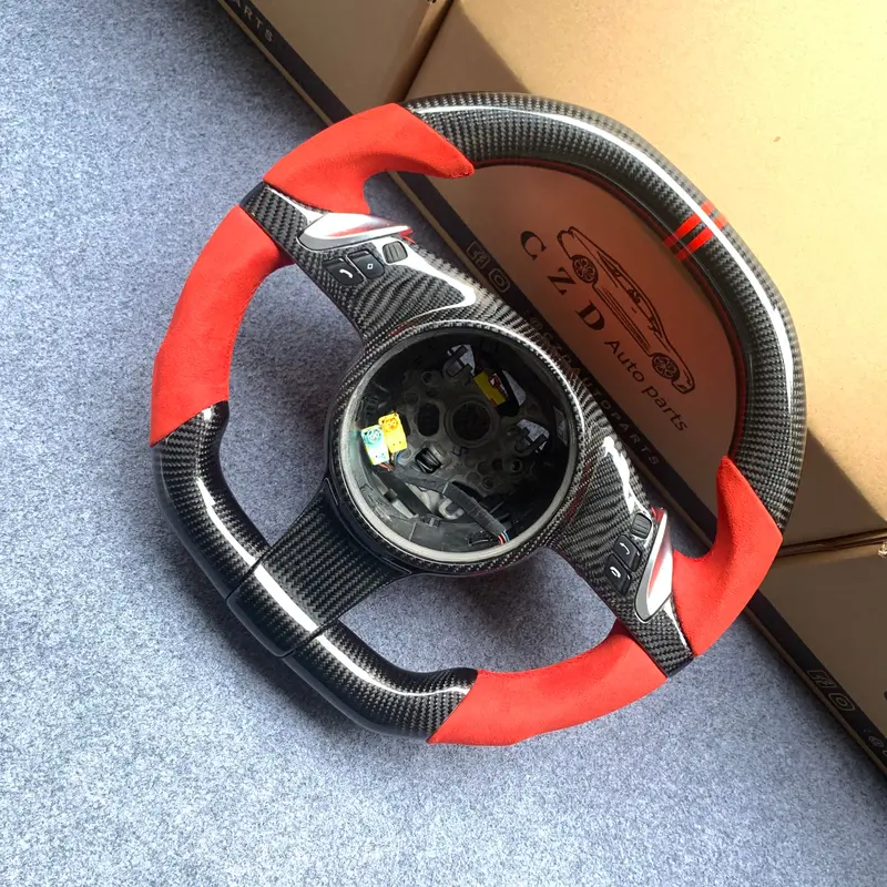 Czd Auto Parts For 911 Carrera Models Panamera 2009-2016 Carbon Fiber Steering Wheel With Red Alcantara Leather Side 1