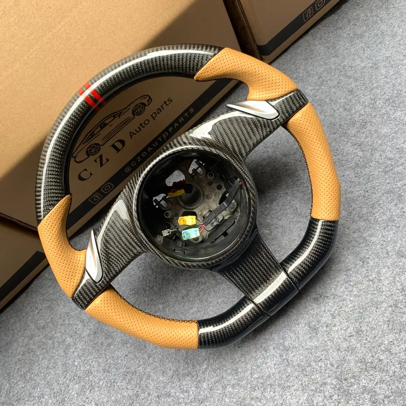 Czd Auto Parts For All Boxster Models - 2013-2016 Carbon Fiber Steering Wheel With Orange Perforated Leather Side 1