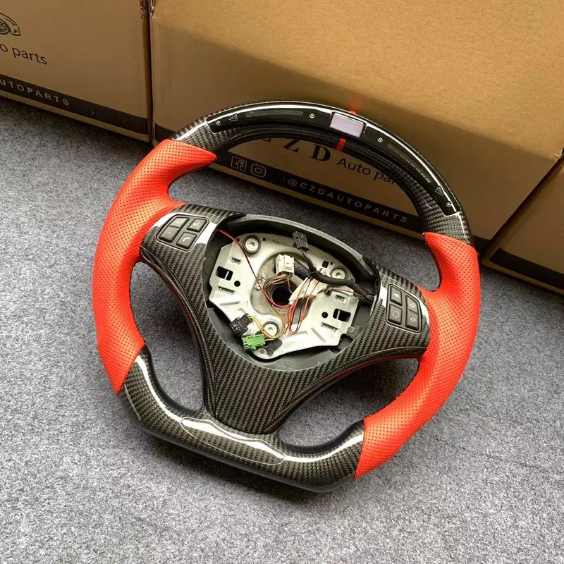 Czd Auto Parts For Bmw 3 Series E90 E91 E92 E93 2006-2011 Carbon Fiber Steering Wheel With Red Perforated Leather Side & Led 1