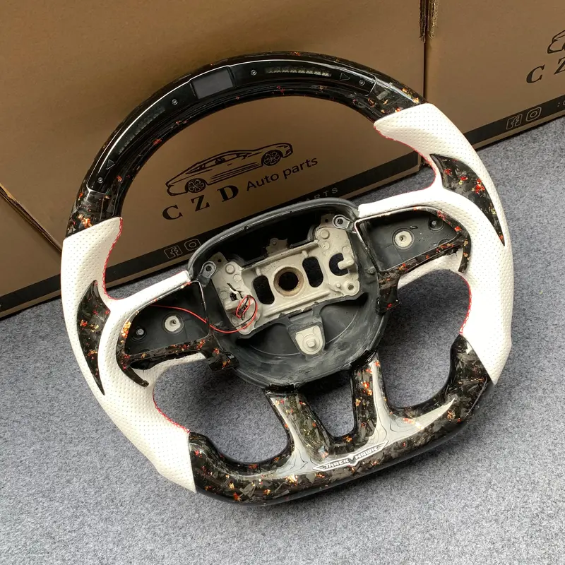 Czd Auto Parts For Dodge (Srt) Challenger 2015-2021 Carbon Fiber Steering Wheel With Red & Golden Flakes Forged Carbon Fiber 1
