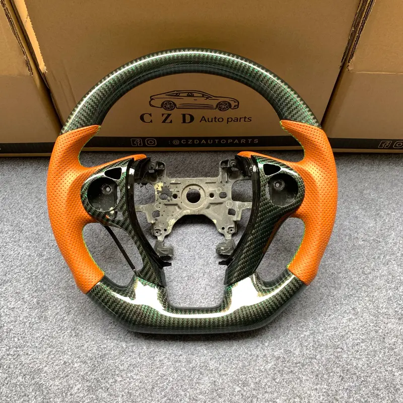 Czd Auto Parts For Honda 9Th Gen Accord Sport 4 Door Sedan 2013-2017 Carbon Fiber Steering Wheel With Orange Perforated Leather Side 1