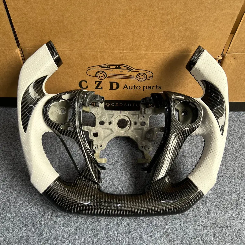 Czd Auto Parts For Honda 9Th Gen Accord Sport 4 Door Sedan 2013-2017 Carbon Fiber Steering Wheel With  White Perforated Leather F1 Shape 1