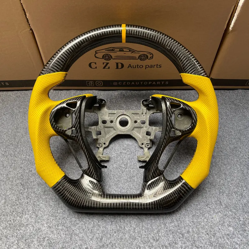 Czd Auto Parts For Honda 9Th Gen Accord Sport 4 Door Sedan 2013-2017 Carbon Fiber Steering Wheel  With Yellow Perforated Leather Side 1