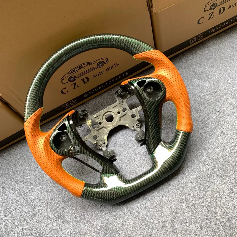Czd Auto Parts For Honda Accord Crosstour 2013-2015 Carbon Fiber Steering Wheel With Orange Perforated Leather Side 1