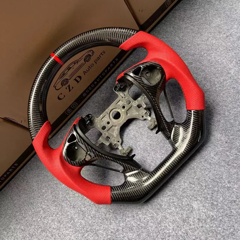 Czd Auto Parts For Honda Accord Crosstour 2013-2015 Carbon Fiber Steering Wheel With Red Perforated Leather Side 1