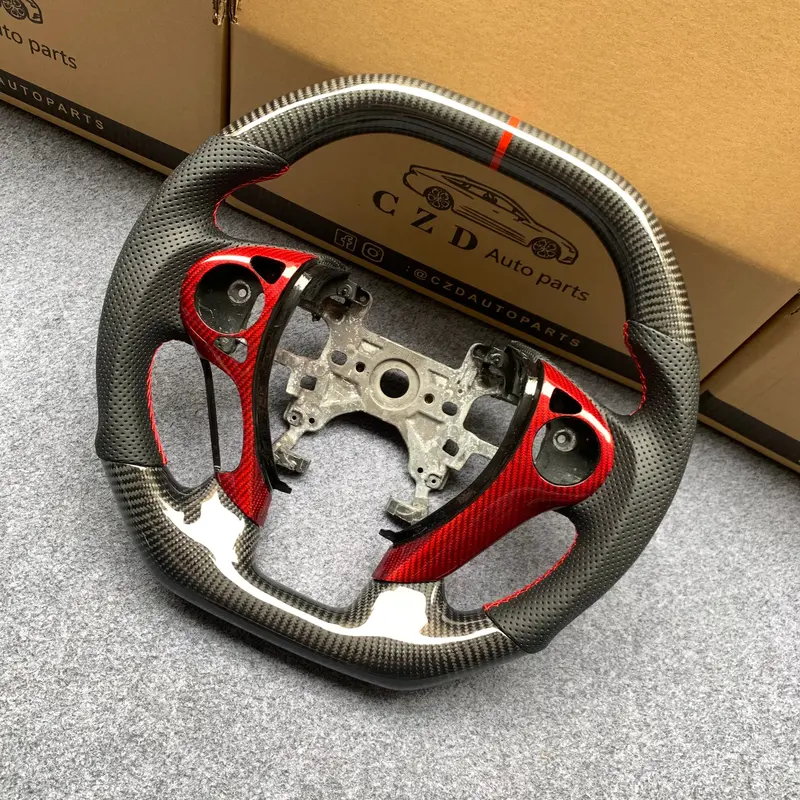 Czd Auto Parts For Honda Ridgeline 2017-2020 Carbon Fiber Steering Wheel With Red Carbon Trim 1