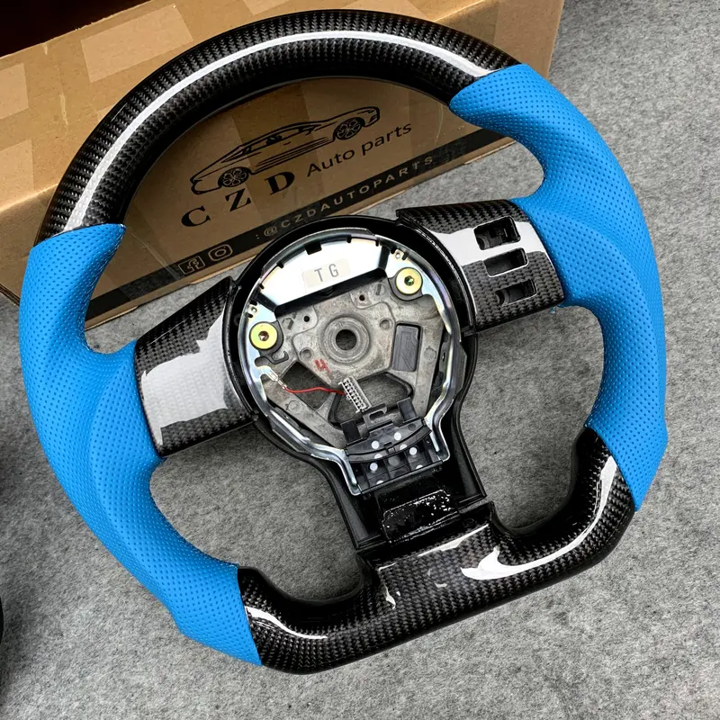Czd Auto Parts For Infiniti Fx35 Fx45 S50 2003-2008 Carbon Fiber Steering Wheel With Blue Perforated Leather Side 1