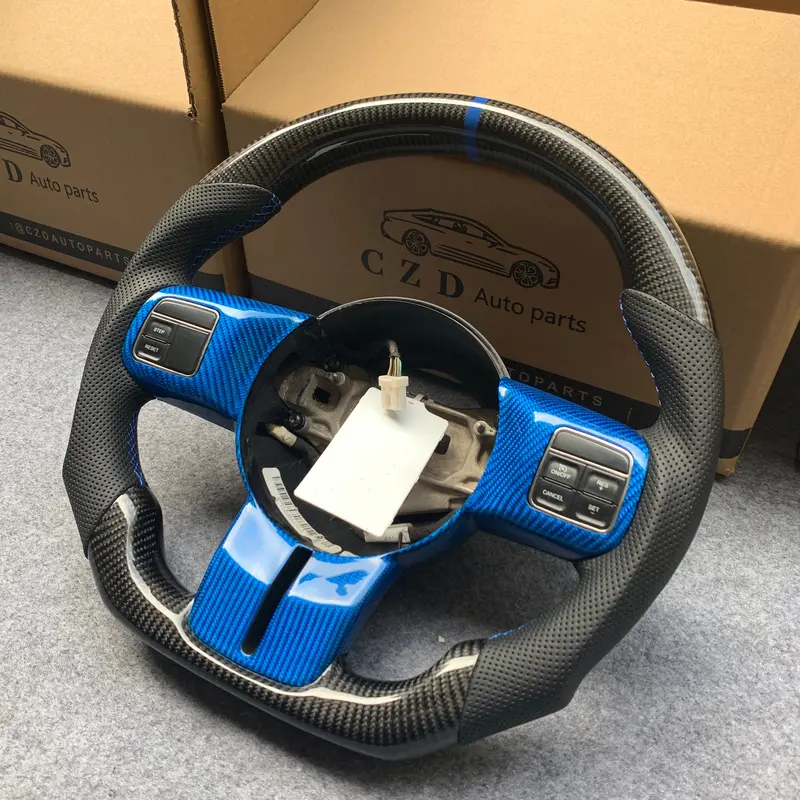 Czd Auto Parts For Jeep Patriot 2011-2016 Carbon Fiber Steering Wheel With Blue Carbon Fiber Trim 1