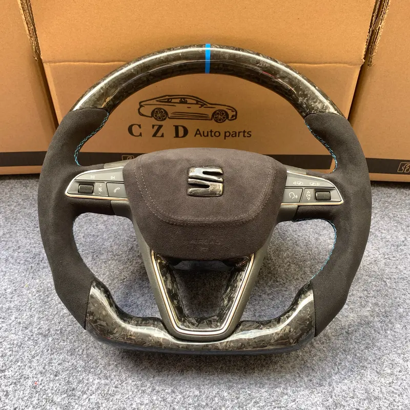 Czd Auto Parts For Toledo 2014-2015 Carbon Fiber Steering Wheel With Forged Carbon Fiber & Alcantara Leather Airbag Cover 1