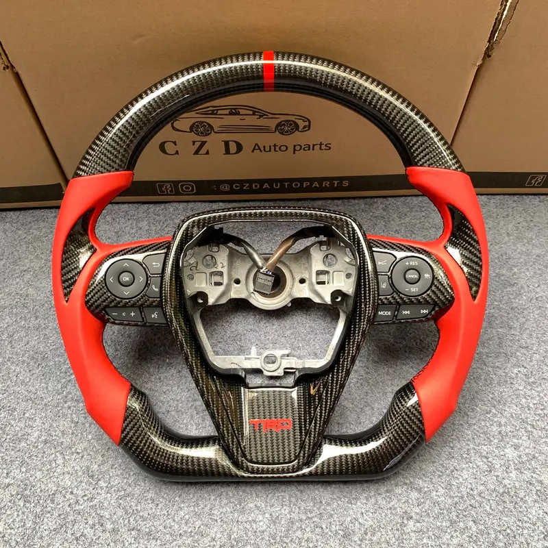 Czd Auto Parts For Toyota 8Th Gen Camry Se Xse Le Xle 2018-2022 Carbon Fiber Steering Wheel With Red Stripe Line 1