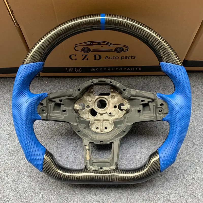Czd Auto Parts For Volkswagen Golf 7 Gti Golf R Mk7 Vw Polo Gti Scirocco 2015 2016 Carbon Fiber Steering Wheel With Blue Perforated Leather Side 1