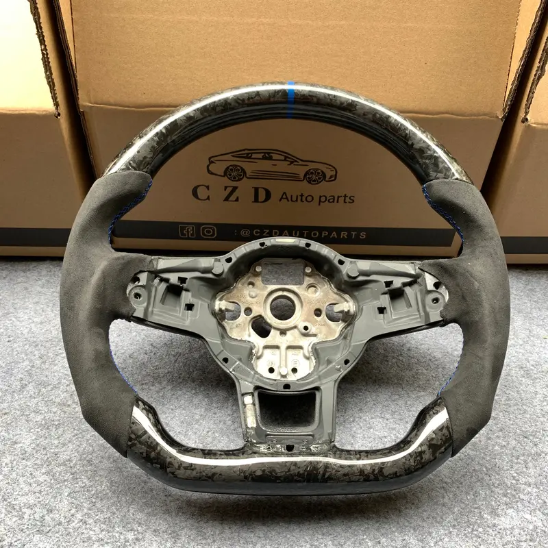 Czd Auto Parts For Volkswagen Golf 7 Gti Golf R Mk7 Vw Polo Gti Scirocco 2015 2016 Carbon Fiber Steering Wheel With Forged Carbon Fiber & Blue Stitching 1