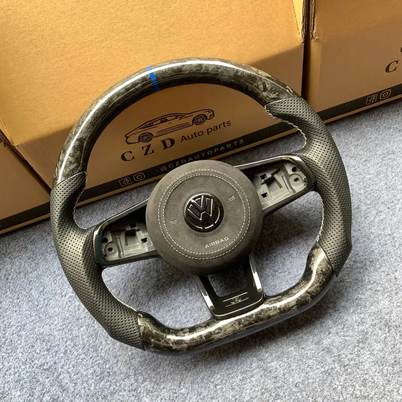 Czd Auto Parts For Volkswagen Mk7/ Golf 7/ Gti/ Golf R/ Vw Polo Gti/ Scirocco 2015-2016 Carbon Fiber Steering Wheel With Blue Stripe Line 1