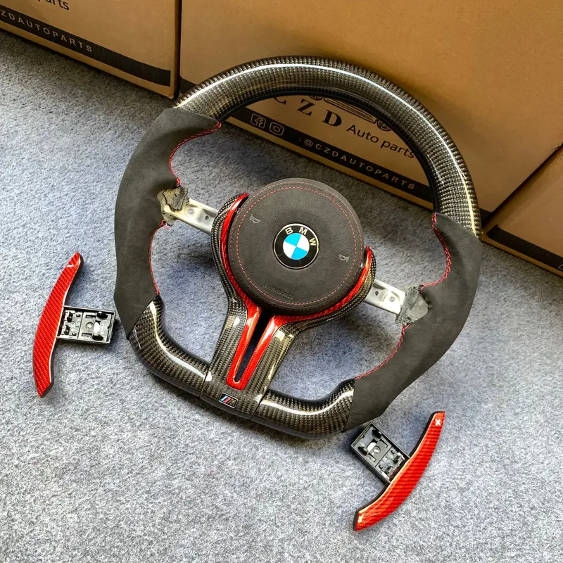 Czd Autoparts For Bmw M5 F10 M6 F12 F13 Carbon Fiber Steering Wheel Black Alcantara With Red Stitching 1