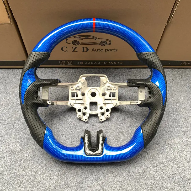 Czd Autoparts For Ford Mustang 2018-2022 Carbon Fiber Steering Wheel Gloss Blue Carbon Fiber Top&Bottom 1