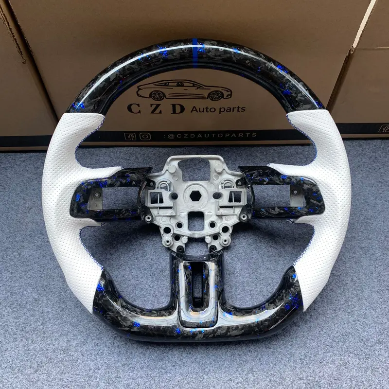 Czd Autoparts For Ford Shelby Gt350r Genuine 2018-2021 Carbon Fiber Steering Wheel Gloss Forged Carbon Fiber With Blue Flakes Trim 1