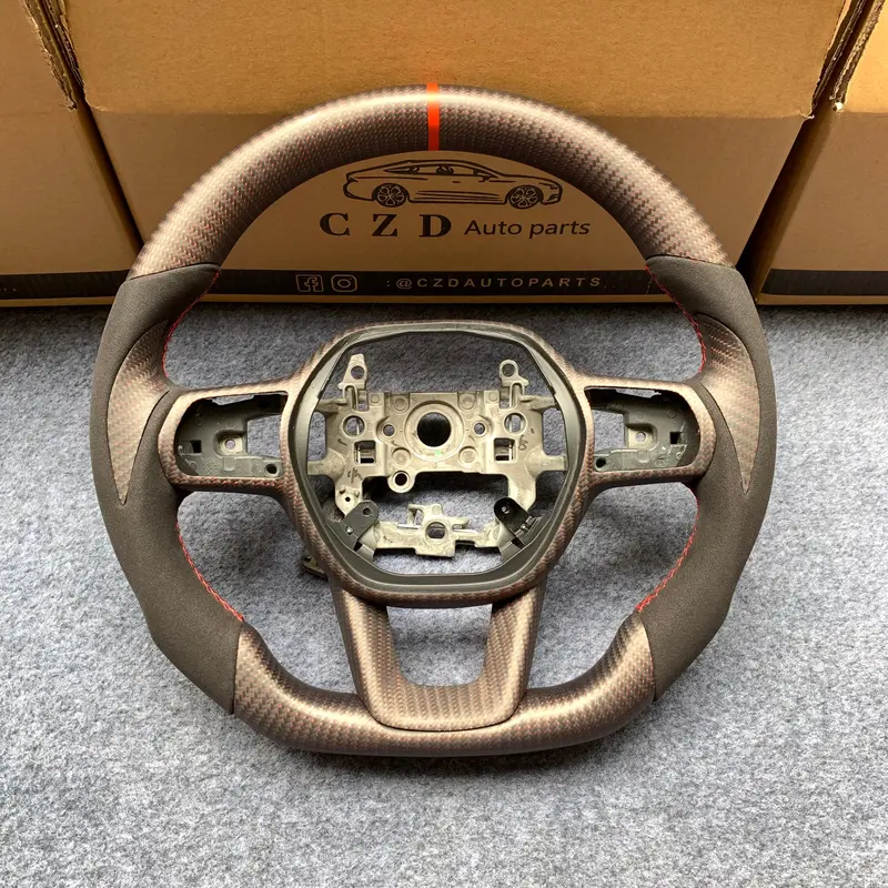 Czd Autoparts For Honda 11Th Gen Civic Carbon Fiber Steering Wheel Matte Red Wire Carbon Fiber Trim 1