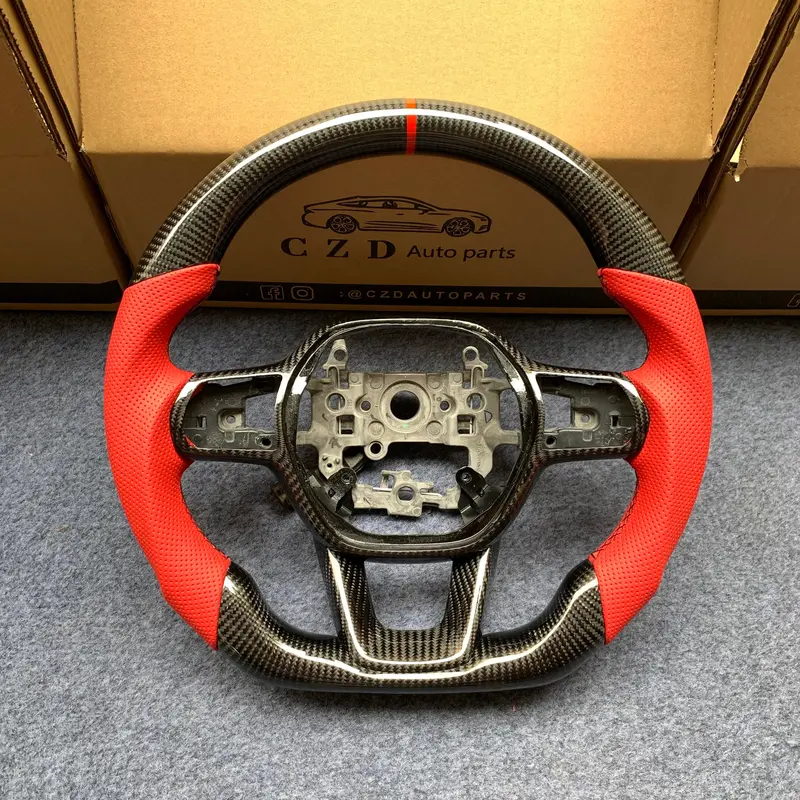 Czd Autoparts For Honda 11Th Gen Civic Xi Carbon Fiber Steering Wheel Red Perforated Leather Sides 1