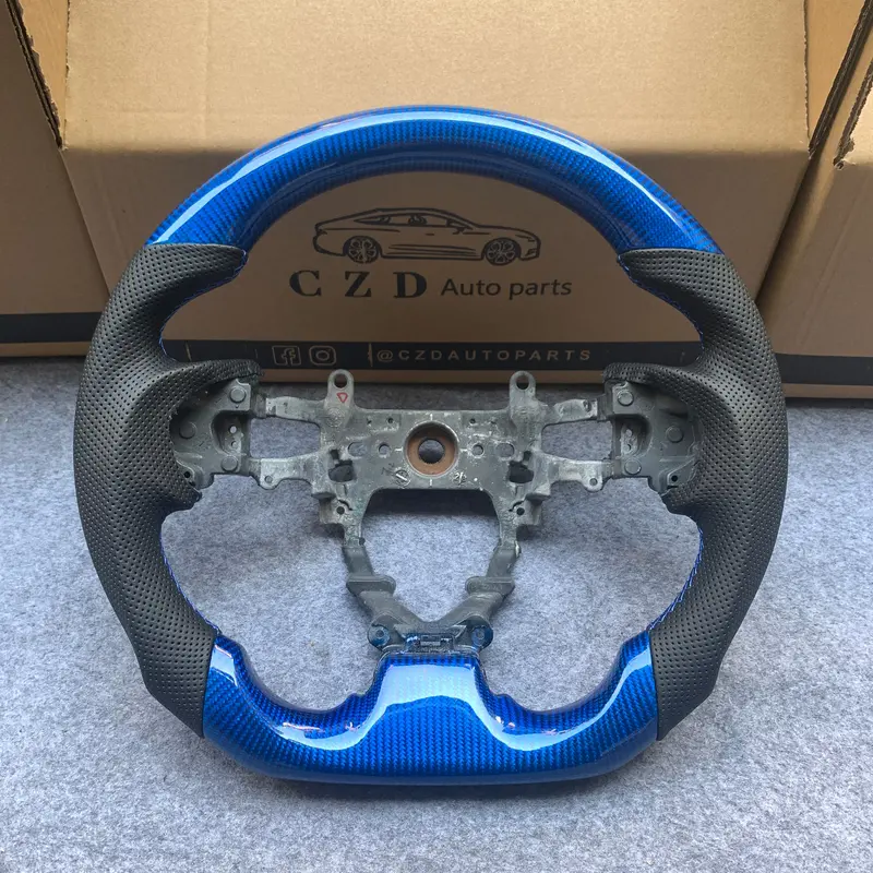 Czd Autoparts For Honda 9Th Gen Civic/Si 2012-2015 Carbon Fiber Steering Wheel Gloss Blue Carbon Fiber Top&Bottom 1