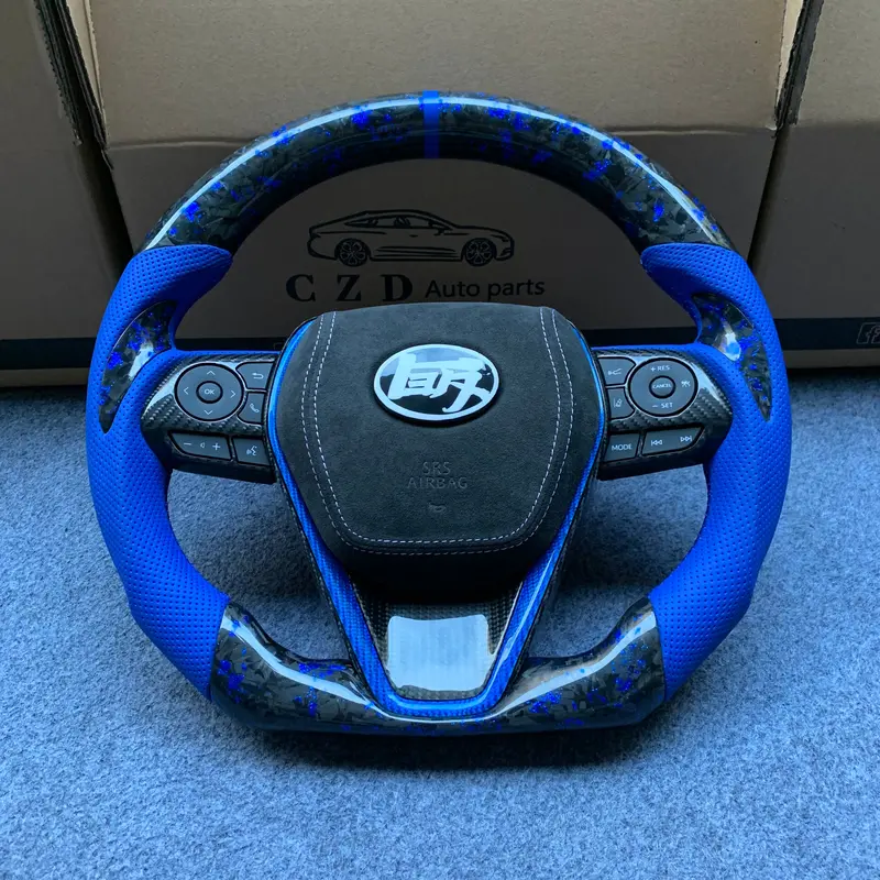 Czd Autoparts For Toyota 8Th Gen Camry Se Xse Le Xle 2018-2022  Carbon Fiber Steering Wheel Forged Carbon Fiber With Blue Flakes Top And Bottom 1