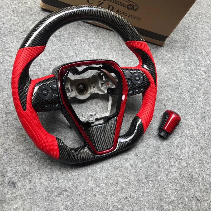 Czd Autoparts For Toyota 8Th Gen Camry Se Xse Le Xle 2018-2022 Carbon Fiber Steering Wheel Gloss Black Carbon Fiber Switch Cover 1