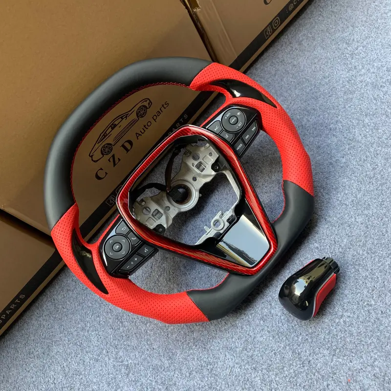Czd Autoparts For Toyota 8Th Gen Camry Se Xse Le Xle 2018-2022  Carbon Fiber Steering Wheel Gloss Red Carbon Fiber Outer Trim 1