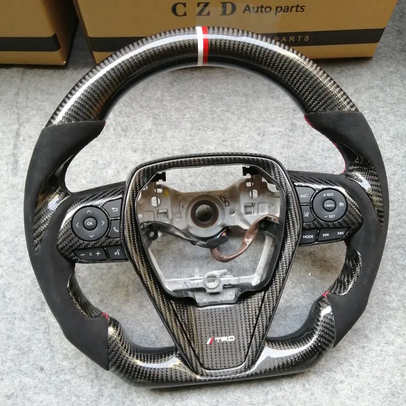 Czd Autoparts For Toyota Avalon 2018-2022 Carbon Fiber Steering Wheel White And Red Stripe Line At Top 1