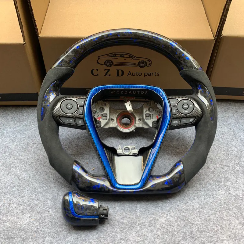 Czd Autoparts For Toyota Avalon 2019-2022 Carbon Fiber Steering Wheel Gloss Blue Carbon Fiber Outer Trim 1