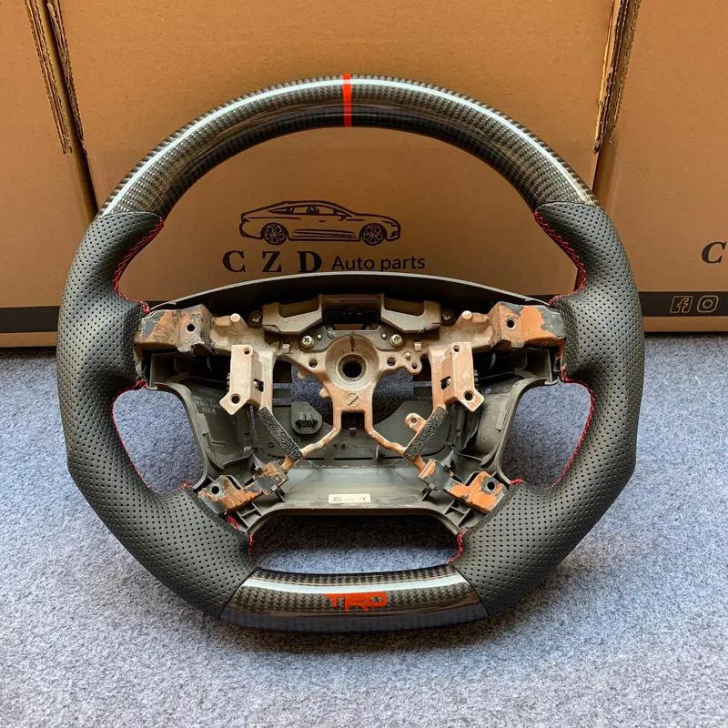 Czd Autoparts For Toyota Tundra 2007-2013 Carbon Fiber Steering Wheel Print Red “Tro” Logo Bottom 1