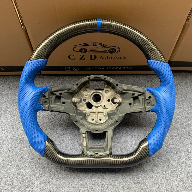 Czd Autoparts For Volkswagen Golf 7/ Gti/ Golf R/ Mk7/ Vw Polo Gti/ Scirocco 2015 2016 Carbon Fiber Steering Wheel With Blue Stripe Line 1