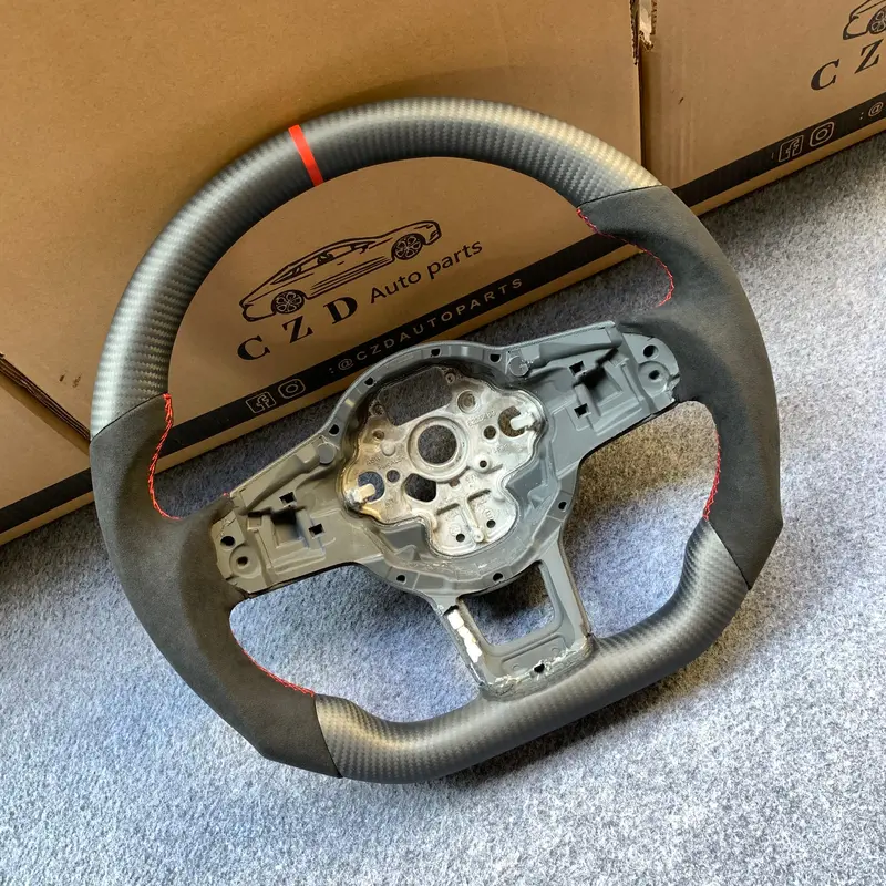 Czd Autoparts For  Volkswagen Polo Gti Scirocco 2015 2016 Carbon Fiber Steering Wheel Matte Black Carbon Fiber Top And Borrom With Red Stripe Line At Top 1