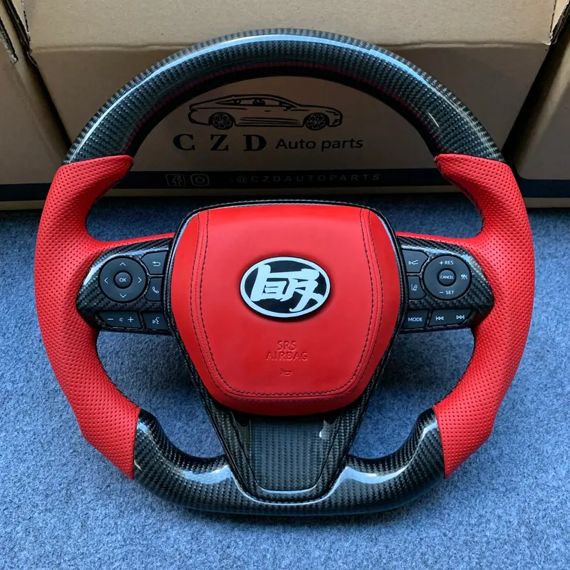 Toyota 8Th Gen Camry Se Xse Le Xle 2018-2022 Carbon Fiber Steering Wheel With Red Perfortaed Leather From Czd Auto Parts 1