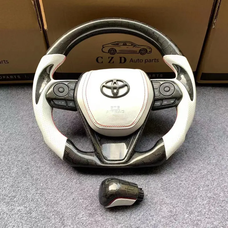 Toyota Avalon 2018-2022 Carbon Fiber Steering Wheel With White Perfortaed Leather  From Czd Auto Parts 1