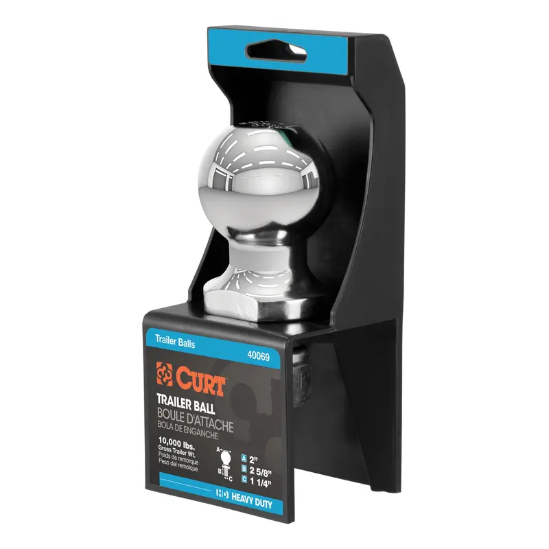 Curt 40069 Chrome Trailer Hitch Ball – 2-Inch Diameter, 10,000-Lb Capacity, 1-1/4" X 2-5/8" Shank 1