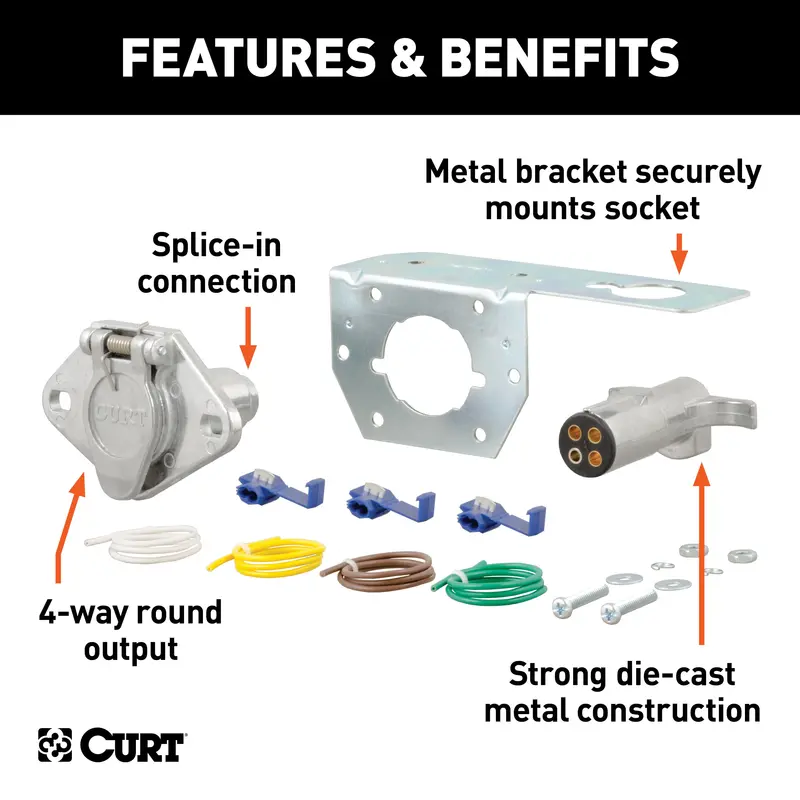 Curt 58677 4-Pin Round Wiring Harness – Dual-Side Connector Kit For Trailer Integration 1