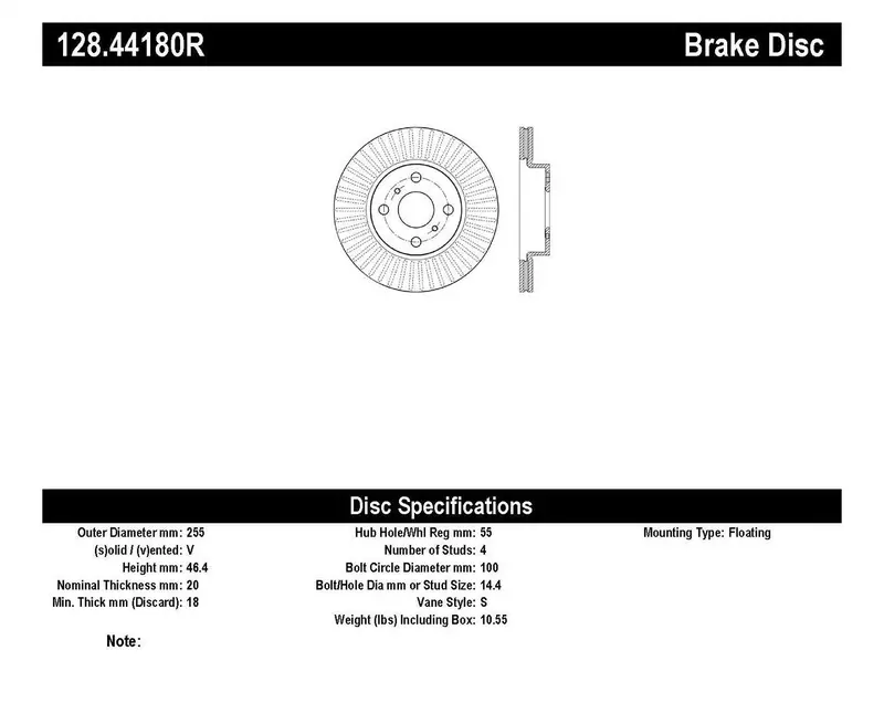 Stoptech 128.44180R Front Right Cross-Drilled Sport Brake Rotor 1